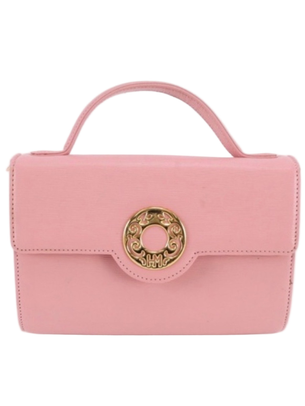 Hanae Mori Elegant Pink Mini Top-Handle Bag with Gold Medallion